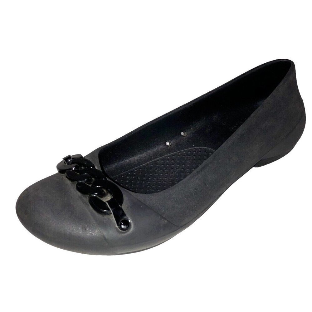 Crocs Womens 7 Gunmetal Gray Chain Link Rubber Slip On Flat Shoes Ballet Flats